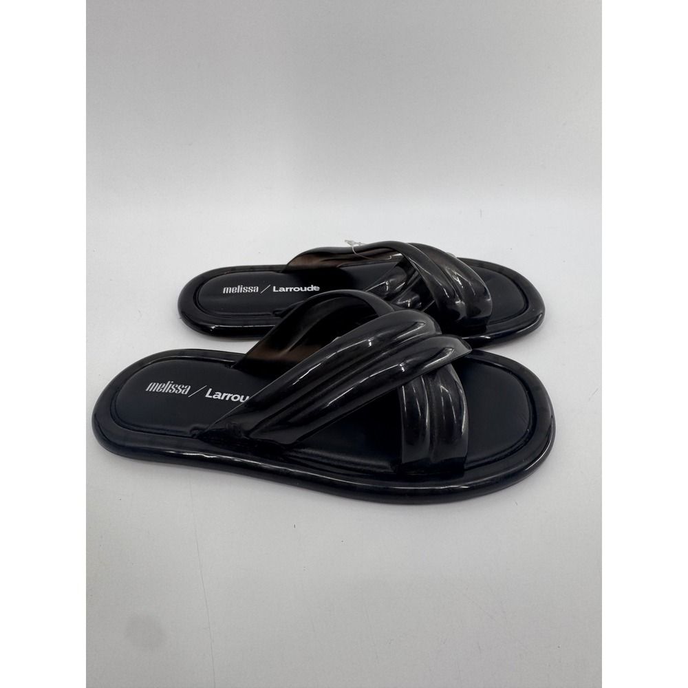 Melissa Larroude Slide Sandals Women Size 6 Black Waterproof Vegan Jelly